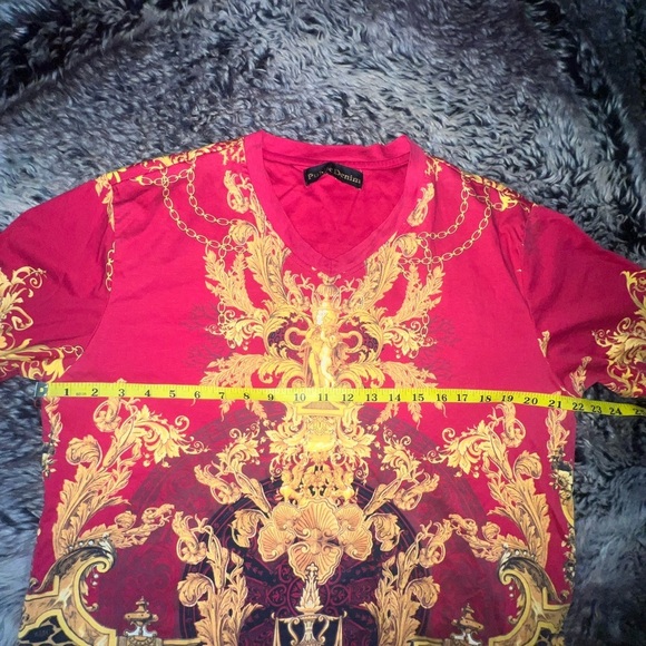Y2K Public Denim Red and Gold Baroque Short Sleeve Tee - Picture 5 of 8